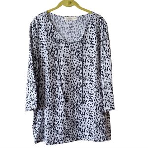 Faded Glory Animal Print Pullover 3/4 Sleeve Size XL 16-18 White Black
